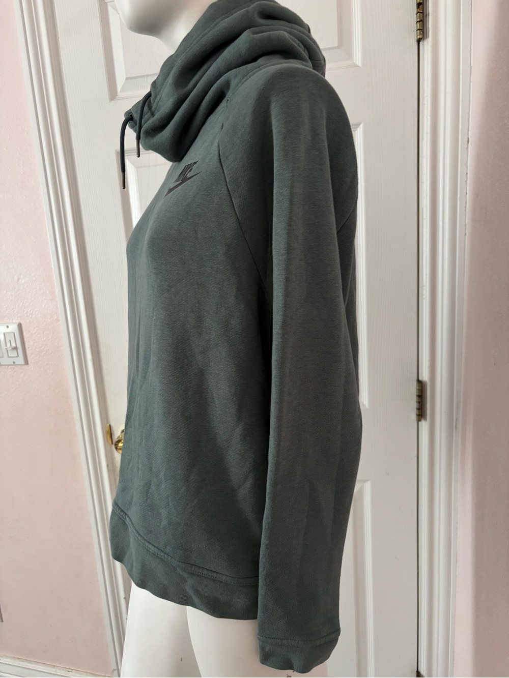 Nike Womens Olive Green Funnel Cowl Neck Fleece Pullover Hoodie Sweatshirt M⁠ - Picture 4 of 10